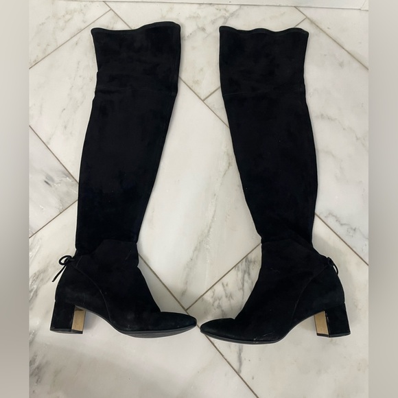 Tory Burch 41621 Black Over The Knee Suede Leather Laila Block Heel Boots size 8 - Picture 3 of 16